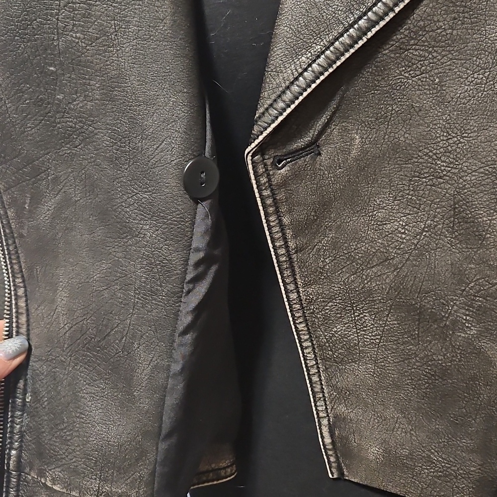 Zara Faux Leather Charcoal Grey Worn Effect Moto Jacket Size L - Picture 2 of 16